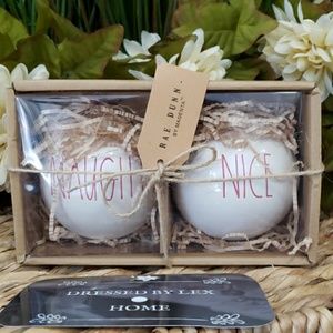 VHTF NWT Rae Dunn NAUGHTY NICE Ornaments Set of 2